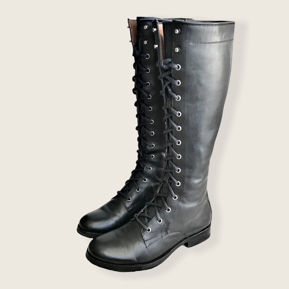 Frye Melissa Tall Black Genuine Leather LaceUp Knee High Vintage Equestrian Boot - Picture 10 of 15